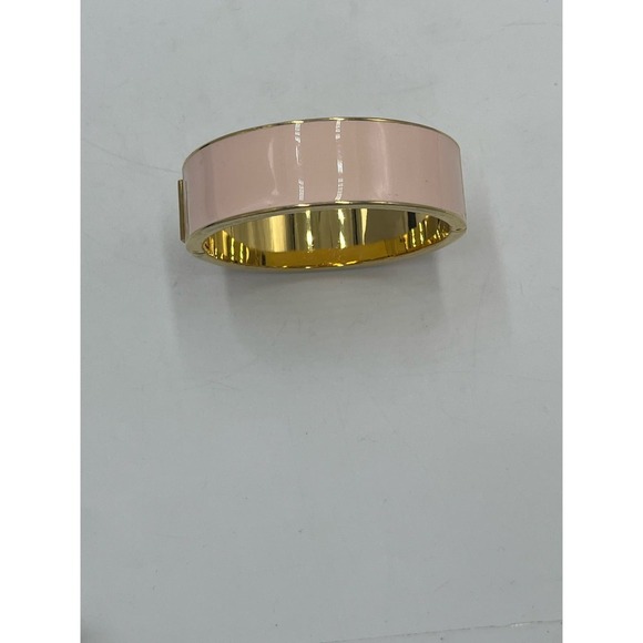 J. Crew Light Pink Wide Hinged Gold Tone Bangle Bracelet - Picture 12 of 13